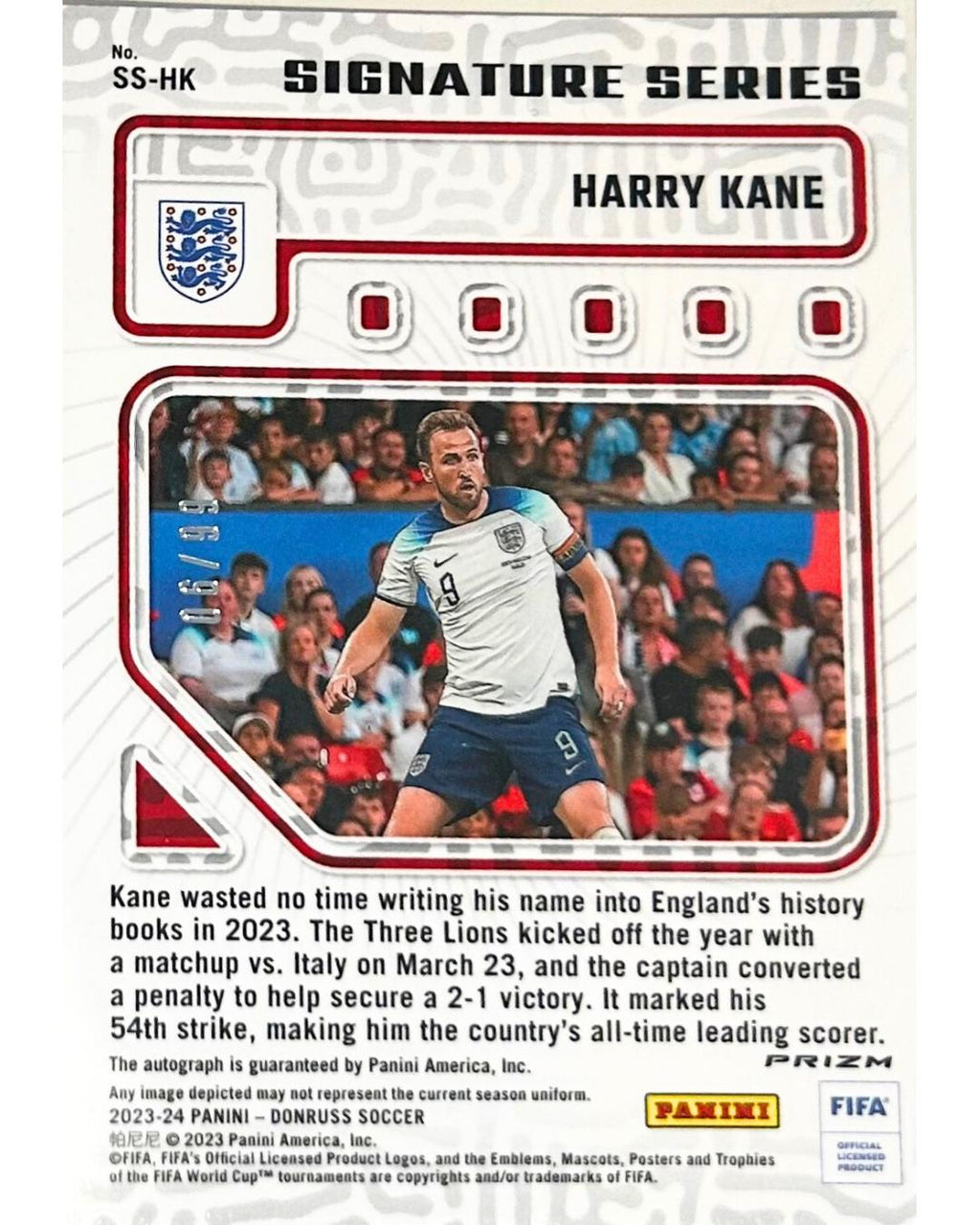 2023-24 Panini Donruss Fifa - Signature Series Harry Kane Blue Prizm /99